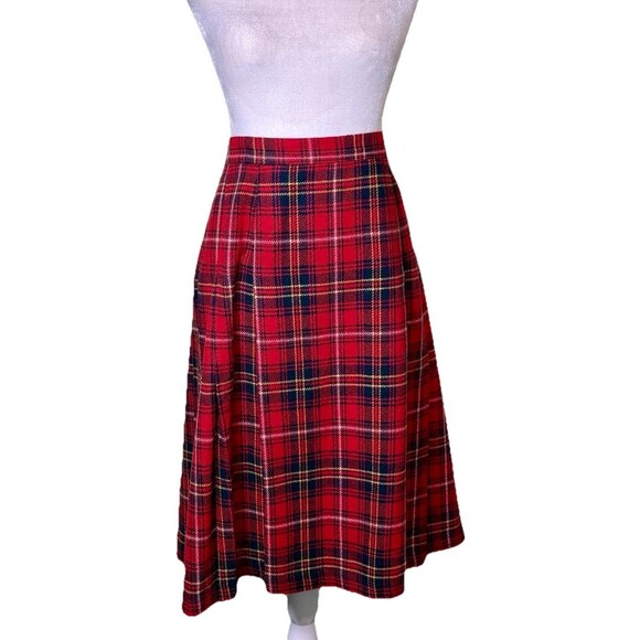 Maggie McNaughton Vintage Wool Blend Red Plaid Preppy Pleated Skirt Sz 22W - Picture 1 of 7